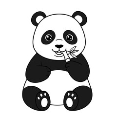 A chubby cartoon panda sits peacefully, nibbling on a leafy bamboo stick. Its gentle eyes and soft features create a calm, lovable character ideal for children's content and nature-themed designs.