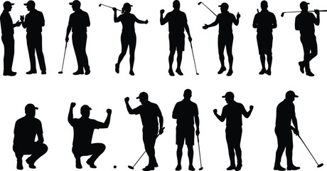 golf, silhouette, player, swing, club, sport, motion, pose, vector, clipart, black, white, artwork, dynamic, athlete, stylish, outdoor, celebration, action, background