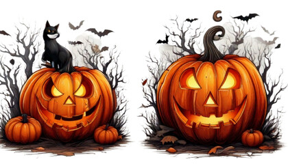 Dark Halloween Celebration Bundle Isolated on Transparent Background