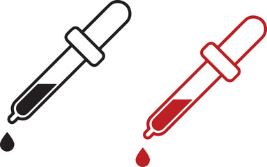 dropper, pipette, liquid, drop, falling, science, medical, laboratory, experiment, research, healthcare, fluid, medicine, chemistry, analysis, test, measurement, tool, equipment, black, red, icon, sym