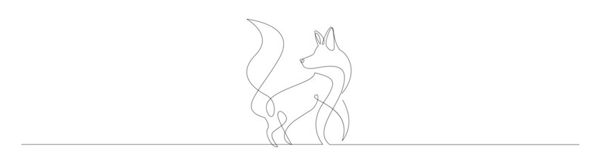 Continuous line drawing of a standing fox
