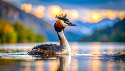 Bird on water at sunrise