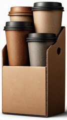 Illustration of a cardboard box containing a hot beverage glass product.