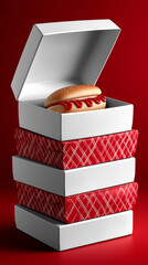 3D model illustration of a cardboard box used for bakery and hot dog packaging.
