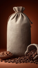 Illustration of minimalist coffee packaging, featuring recycled paper bags or eco-friendly sacks.
