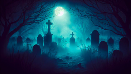 Haunted Cemetery with Moonlight

