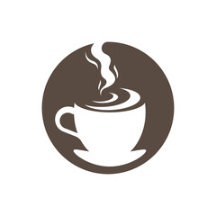 logo design of hot coffee in a glass with smoke