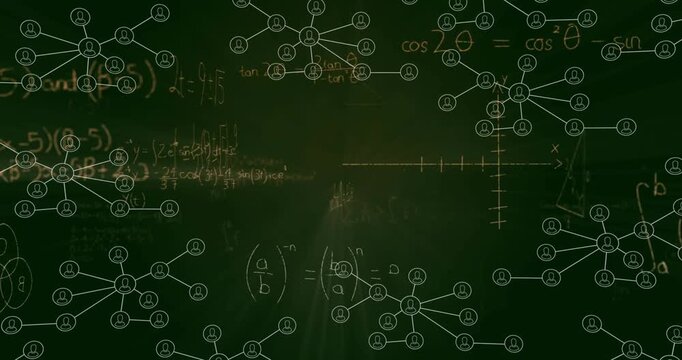 Faint orange chalk emerging on chalkboard, nodes expanding, graph updating to show solving integral