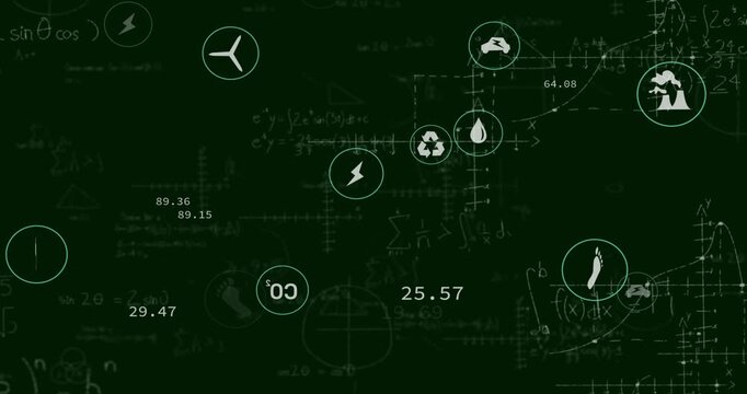On scene loading, data icons and values drifting outward on chalkboard showing energy distribution