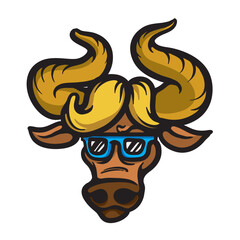 Cool Bull Head Cartoon Vector Illustration