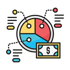 Fototapeta premium Pie chart with dollar bill and data points