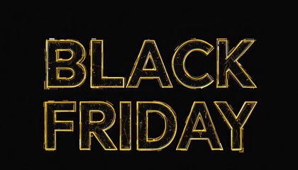 Golden black friday text with a glitch effect on a dark black colored background view