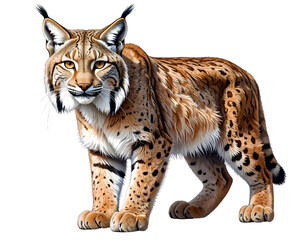 Obraz premium Firefly_Eurasian lynx standing and looking forward isolated on transparent background_ 