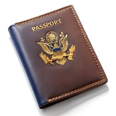 Angled US Passport with Blue and Brown Leather Cover