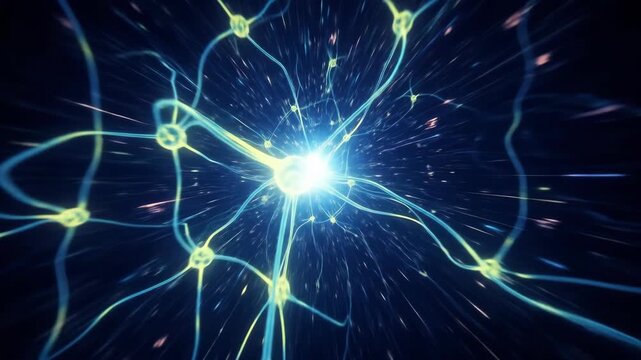 Abstract glowing neural network, brain activity with nodes and connections, technology concept.