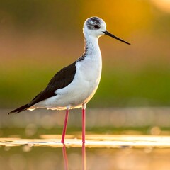 Black-winged stilt in golden light
