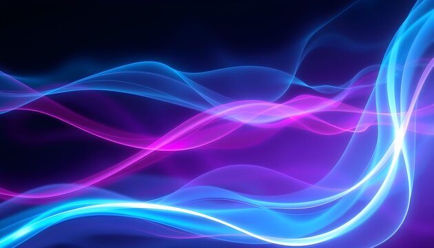 Abstract flowing waves of vibrant neon blue and Abstrack background, magenta light against a dark, cosmic background