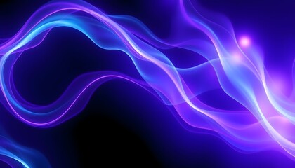 Mesmerizing swirling ribbons of vibrant purple and electric blue light flow and undulate against a deep, dark background, creating an ethereal and dynamic abstract visual.