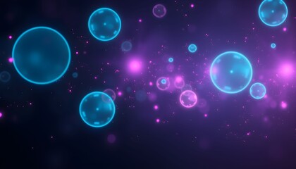 Abstract digital artwork featuring glowing blue and purple orbs floating in a dark space.