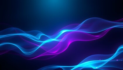 Smooth luminous blue and purple energy waves create a futuristic abstract background with dynamic light effects.