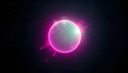 A glowing, ethereal sphere pulsates with vibrant pink energy against a dark, star-speckled cosmic backdrop, suggesting a celestial phenomenon or abstract scientific concept.