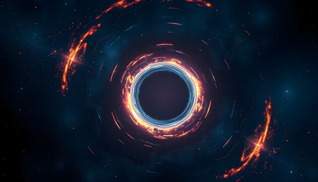 A visually stunning depiction of a black hole, showcasing swirling cosmic energy and gravitational effects.