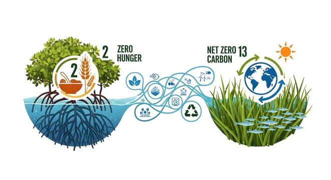 Sustainable Development Goals Zero Hunger and Net Zero Carbon Illustrated