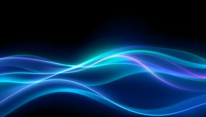 Fototapeta premium Abstract image featuring flowing, luminous blue and turquoise waves against a dark background, creating a sense of movement and energy.