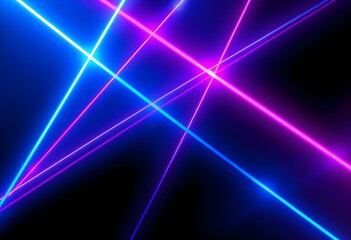 Vibrant blue and pink neon laser beams crossing in an abstract pattern on a black background.