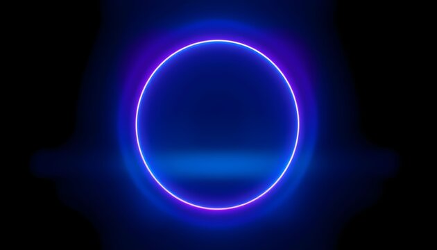 A glowing neon circle with blue and purple hues against a dark background, creating a futuristic and abstract design.