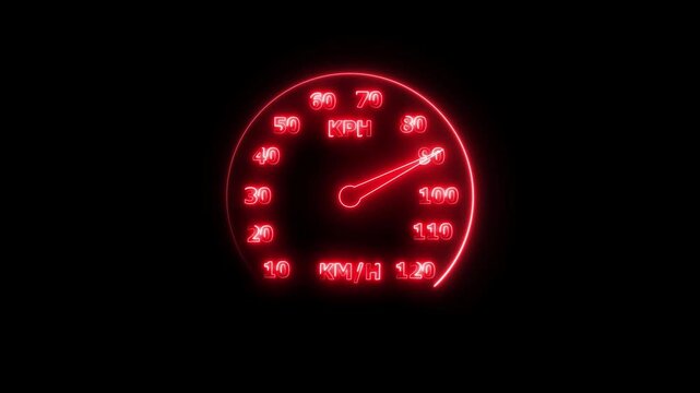 Car digital speedometer animation. Abstract motorcycle speedometer display or automobile odometer neon bright red color animation 4k video.