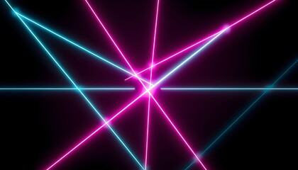 Abstract composition featuring intersecting neon lines, creating a dynamic and vibrant visual effect against a black background.
