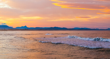 Sunset over Main Beach in Byron Bay, Australia