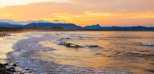 Sunset over Main Beach in Byron Bay, Australia