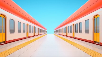 Modern Subway Station Interior with Empty Platforms and Bright Blue Sky Above