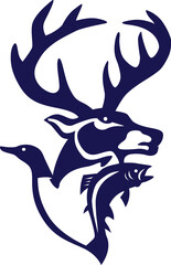 Wildlife Hunting Emblem – Deer, Bear, Duck & Fish Silhouette