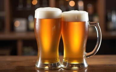 Toasting pint of beer glasses. High quality