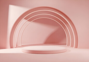 Obraz premium Soft pink archway and pedestal abstract minimalist studio scene with light and shadow play