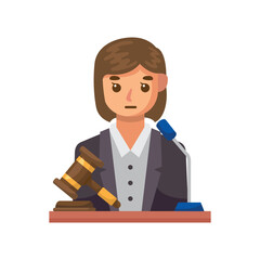 Pixel art of a judge with a gavel and microphone