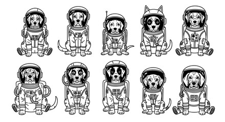 Astronaut dog illustration set space exploration canine crew