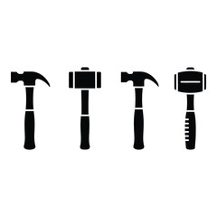 Collection of four distinct hammer silhouettes for construction and craftsmanship