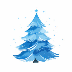 Obraz premium Elegant blue Christmas tree illustration with star on top, winter holiday decoration in watercolor style.