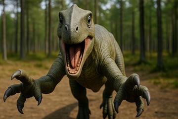 Iguanodon Dinosaur with Thumb Spike Standing in Ancient Woodland