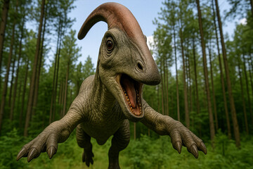 Parasaurolophus Dinosaur Illustration with Distinctive Head Crest