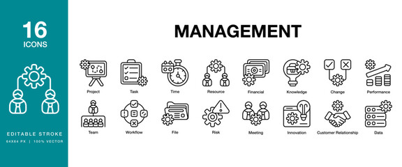 Management icon set. Includes business, manager, corporate, professional, meeting and More. Editable Stroke Icon Collection.