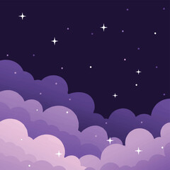 dreamy pixel art night sky with stars and purple clouds