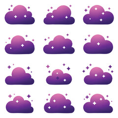 magical purple cloud icons set