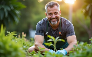 Portrait Of Man Gardening. High quality