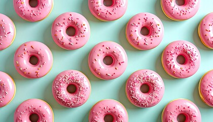 Pink glazed donuts on pastel background