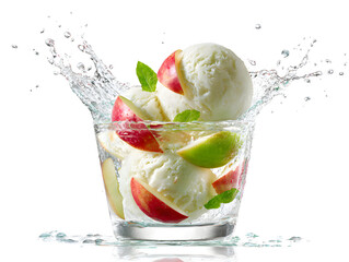 Apple ice cream scoops in a transparent cup green
